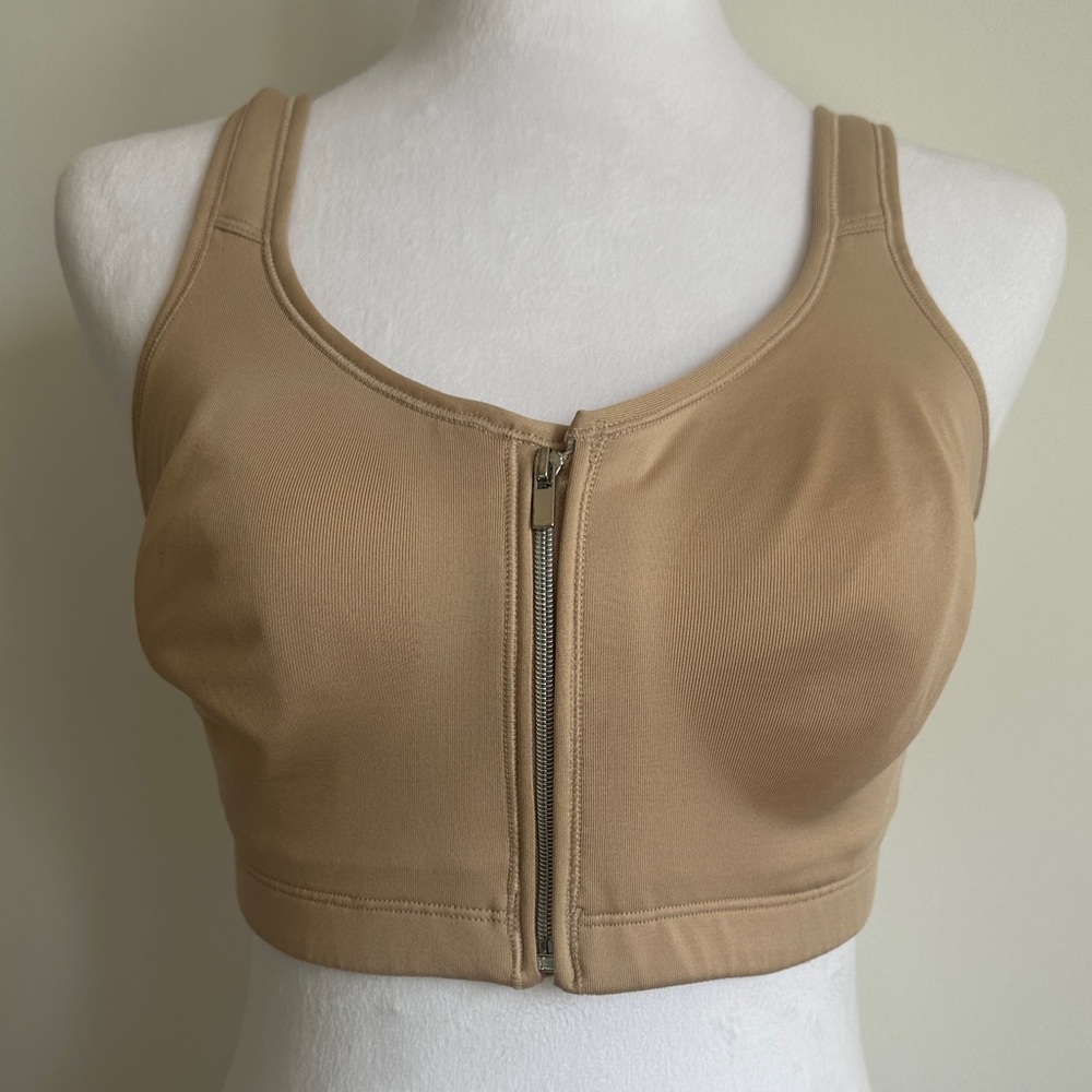 NWOT- Playtex Beige Zip-Front Sports Bra- Size M